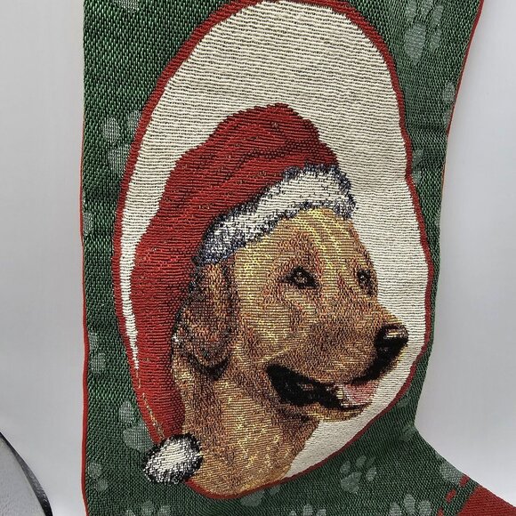 Yellow Lab Dog Paw Christmas Stocking Linda Picken Tapestry Holiday 20 in - Picture 3 of 7